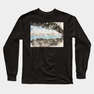 Fisherman's Wharf Through a Cypress Monterey 2021 Digital Watercolor Long Sleeve T-Shirt